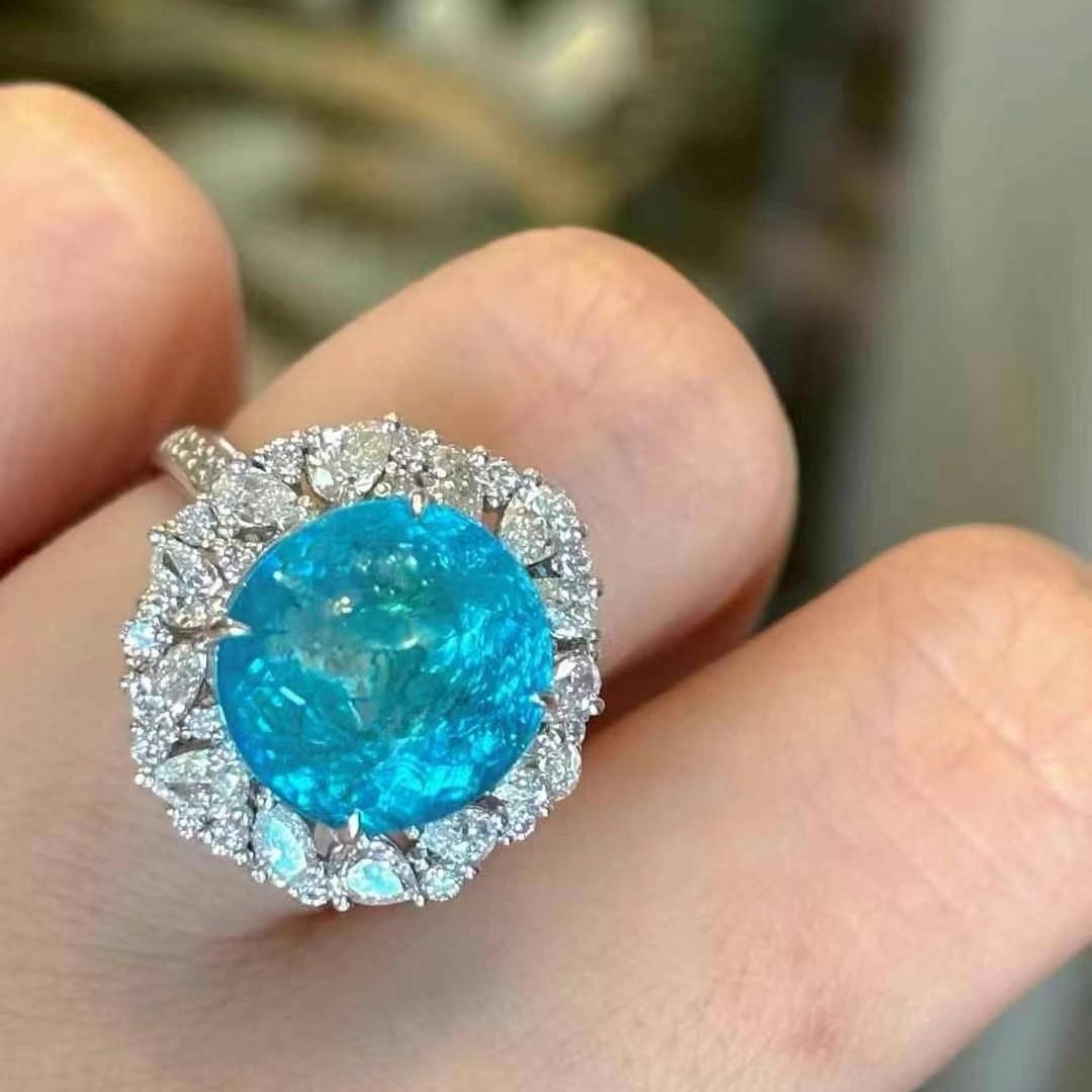 14k Gold 7.57 Ct Natural Paraiba Tourmaline & Diamond Ring/pendant( Without Chain ) - 5