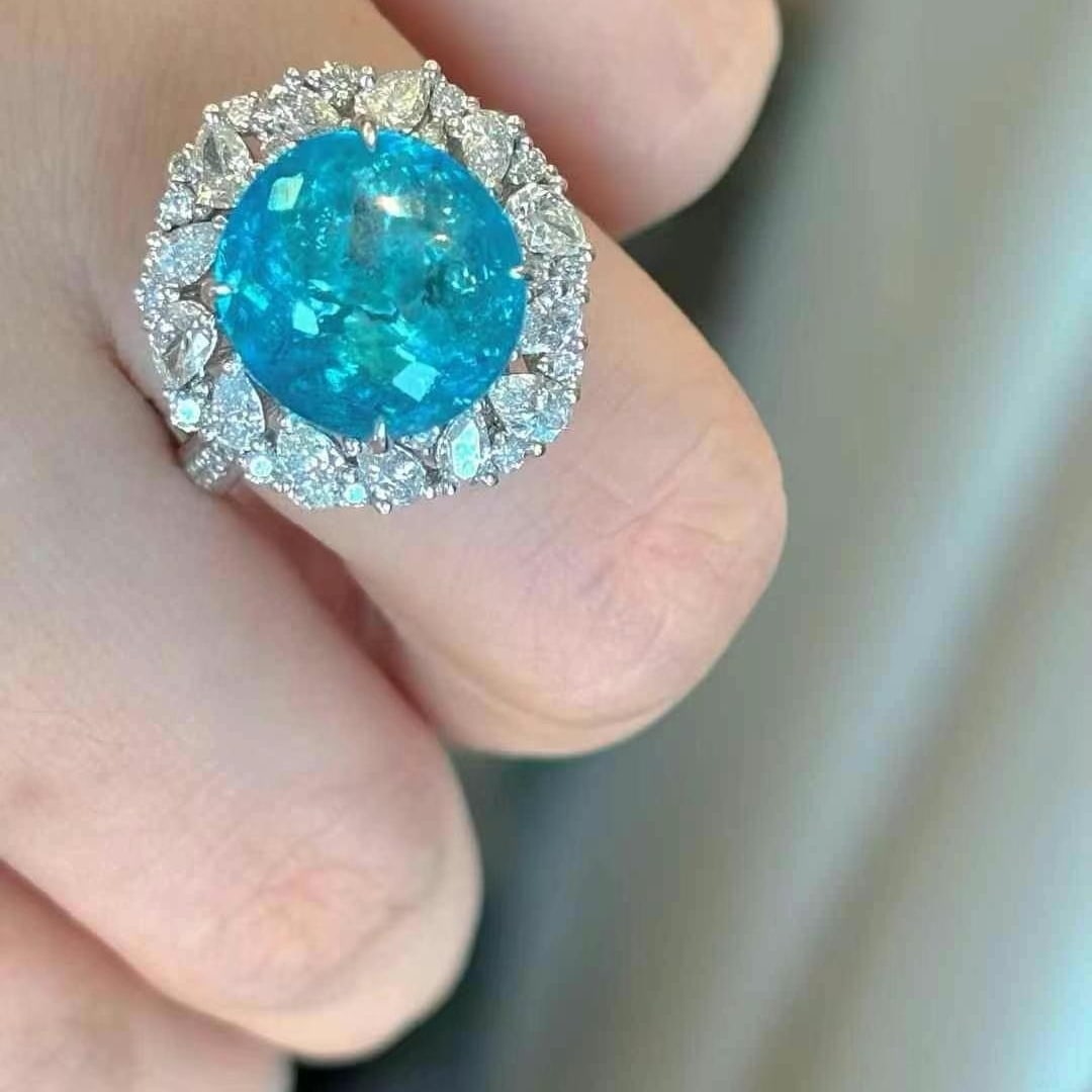 14k Gold 7.57 Ct Natural Paraiba Tourmaline & Diamond Ring/pendant( Without Chain ) - 6