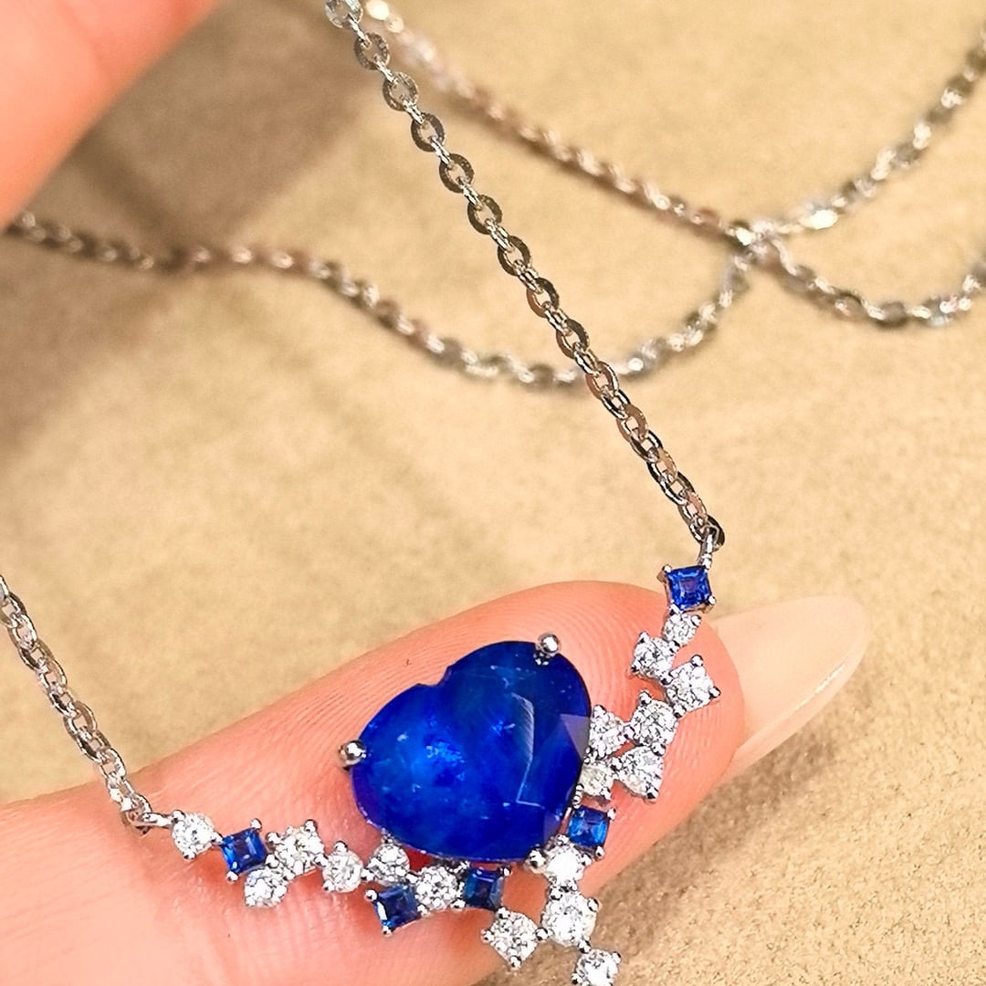 14k Gold 3.02 Ctw Natural Sapphire & Diamond Necklace - 2