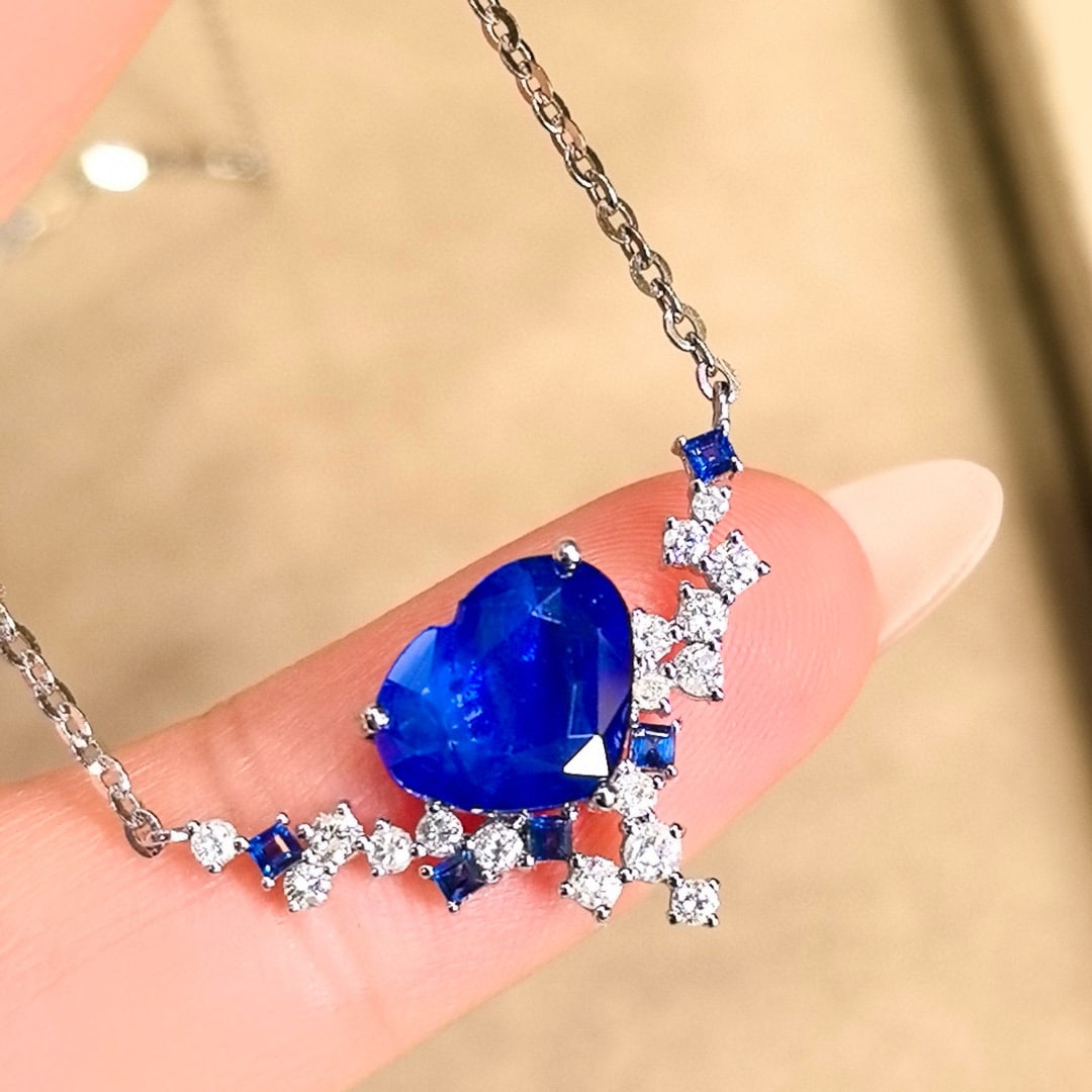 14k Gold 3.02 Ctw Natural Sapphire & Diamond Necklace - 3