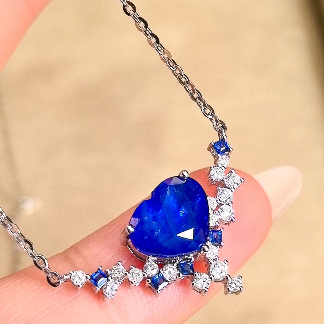 14k Gold 3.02 Ctw Natural Sapphire & Diamond Necklace - 4