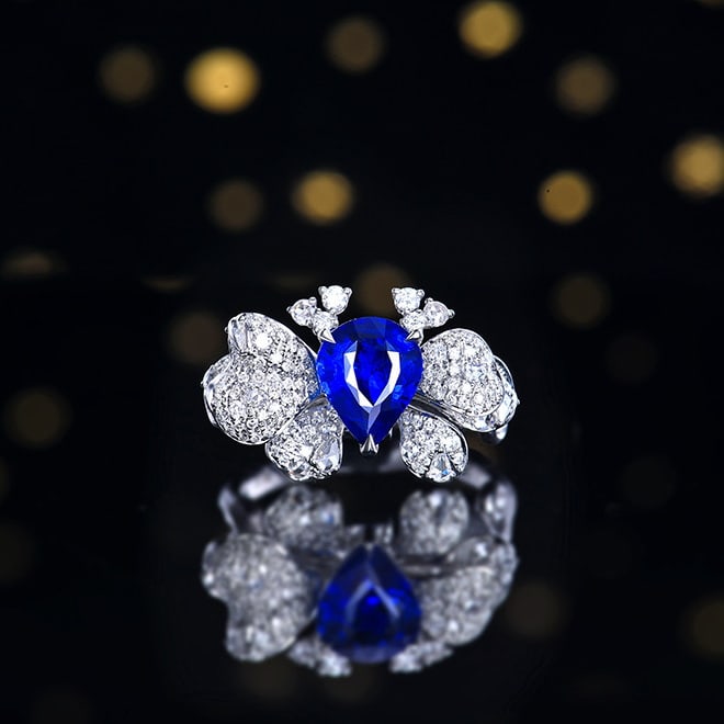 14k Gold 2.59 Ctw Natural Sapphire & Diamond Ring/pendant( Without Chain ): Ref:230988441 // gold content:14k gold // ring size:7. 25us // // main gemstone:sapphire // shape:pear // carat weight:1. 97ct // color:royal blue // treatment:natural // // adjacent gemstone 2 : diam