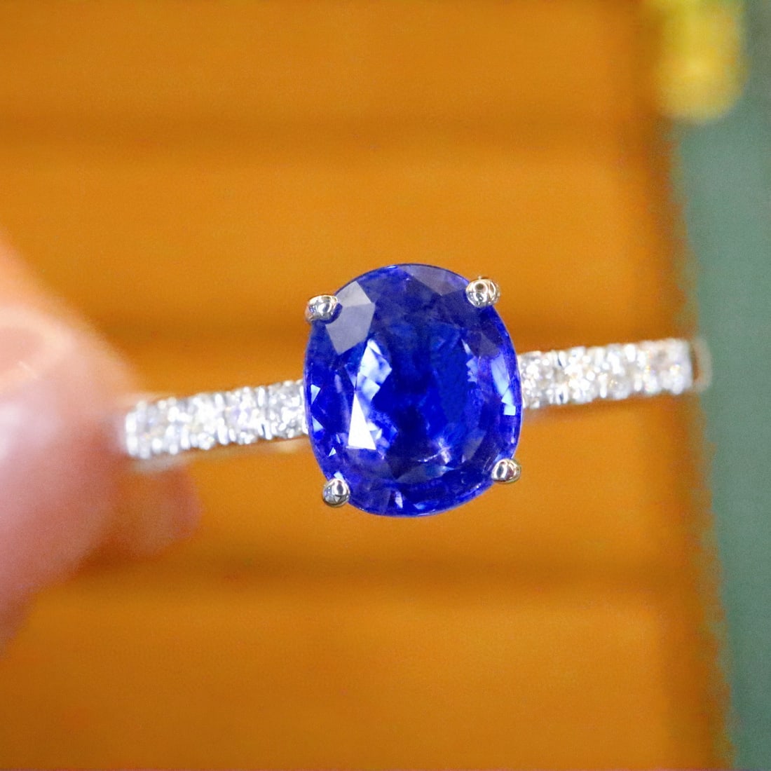 14k Gold 1.30 Ctw Natural Sapphire & Diamond Ring: Ref:230988442 // gold content:14k gold // ring size:7. 25us // // main gemstone:sapphire // shape:oval // carat weight:1. 20ct // color:royal blue // treatment:natural // // adjacent gemstone 2 :