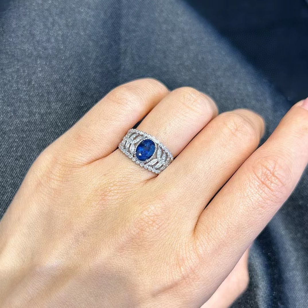 14k Gold 1.85 Ctw Natural Sapphire & Diamond Ring - 2