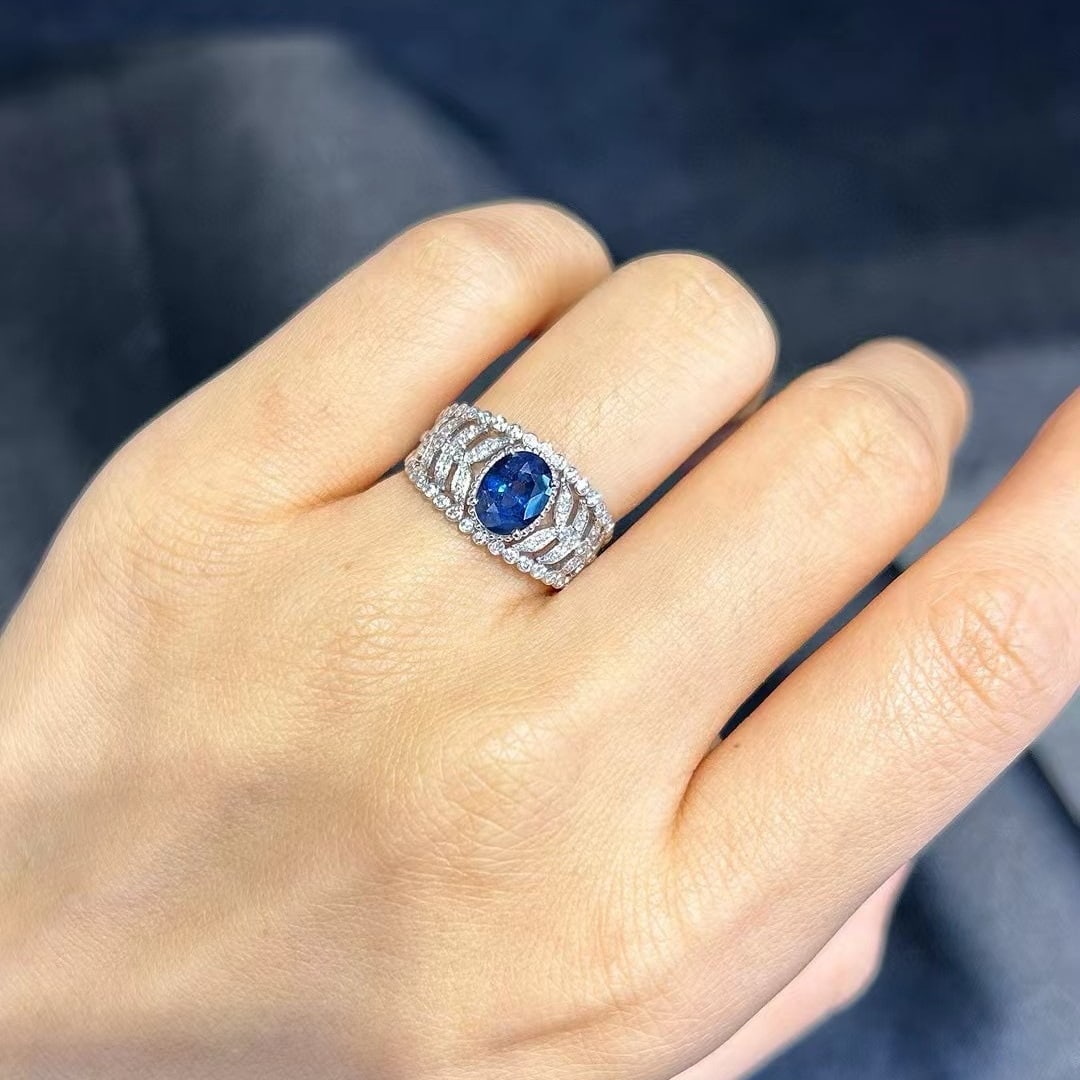 14k Gold 1.85 Ctw Natural Sapphire & Diamond Ring - 4