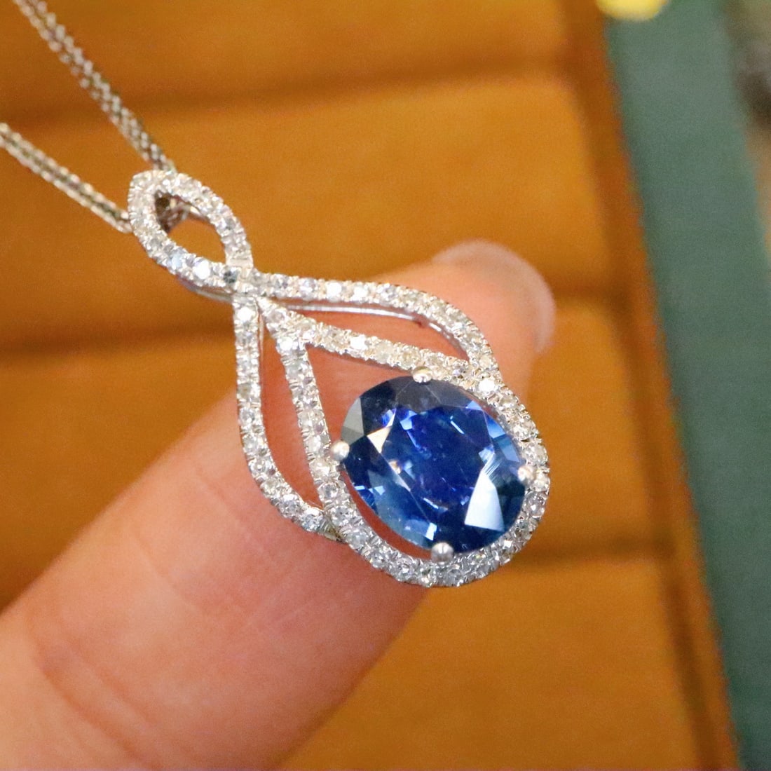 14k Gold 1.22 Ctw Natural Sapphire & Diamond Pendant( Without Chain ) - 2