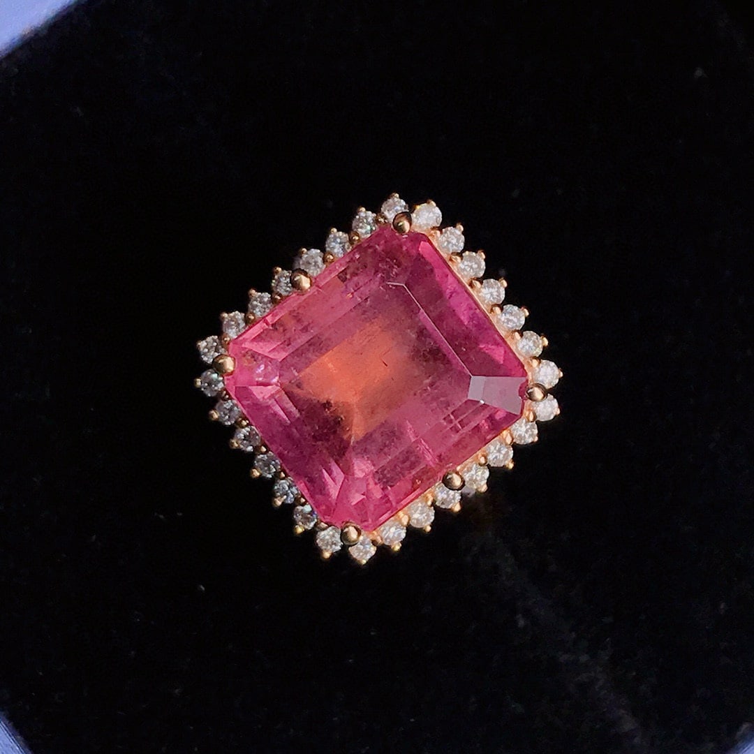 14k Gold 8.7 Ctw Natural Tourmaline & Diamond Ring - 2