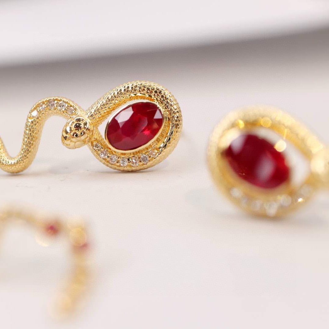 14k Gold 1.48 Ctw Natural Ruby & Diamond Earrings - 2