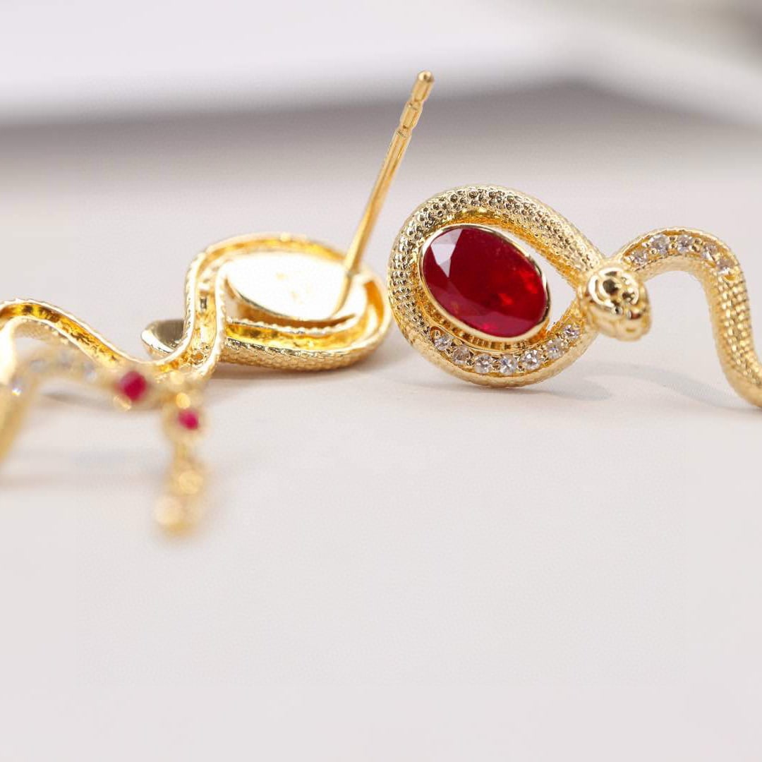 14k Gold 1.48 Ctw Natural Ruby & Diamond Earrings - 3