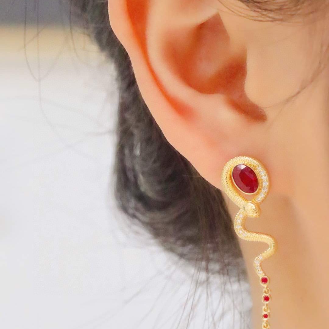 14k Gold 1.48 Ctw Natural Ruby & Diamond Earrings - 4