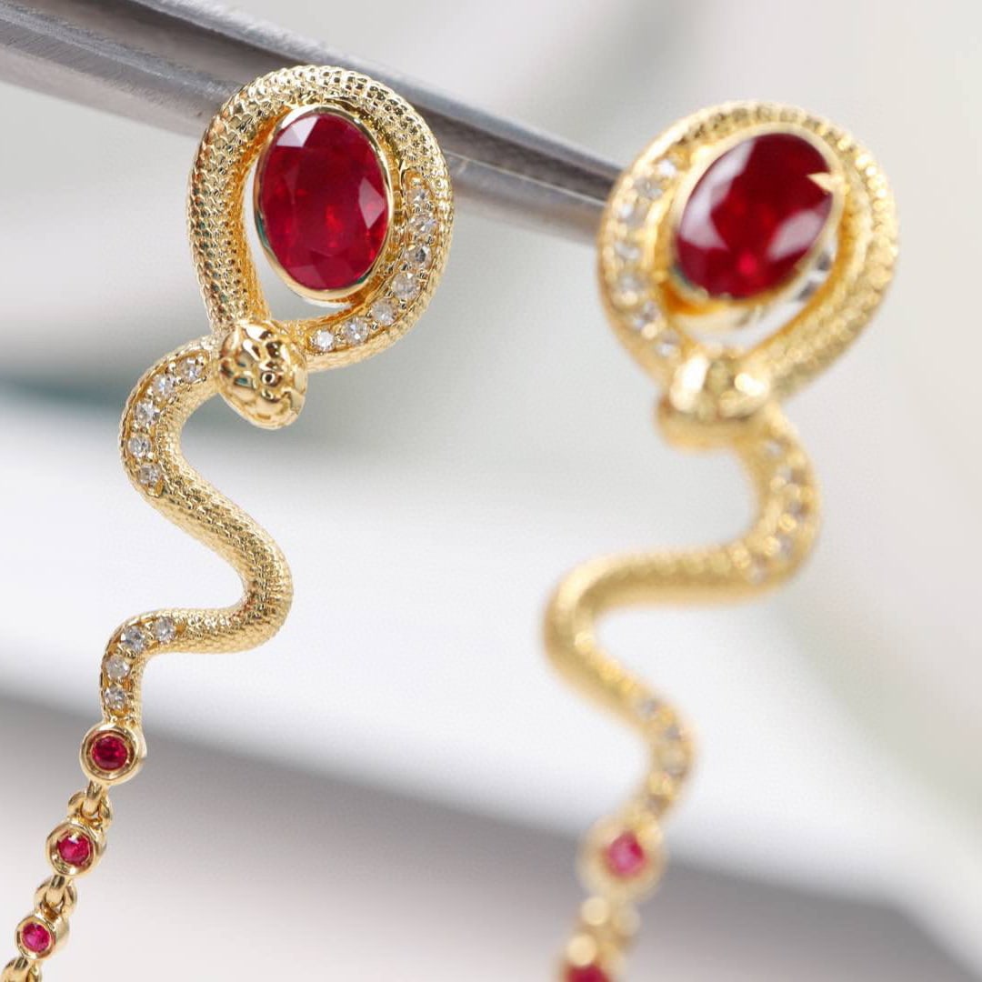 14k Gold 1.48 Ctw Natural Ruby & Diamond Earrings - 5