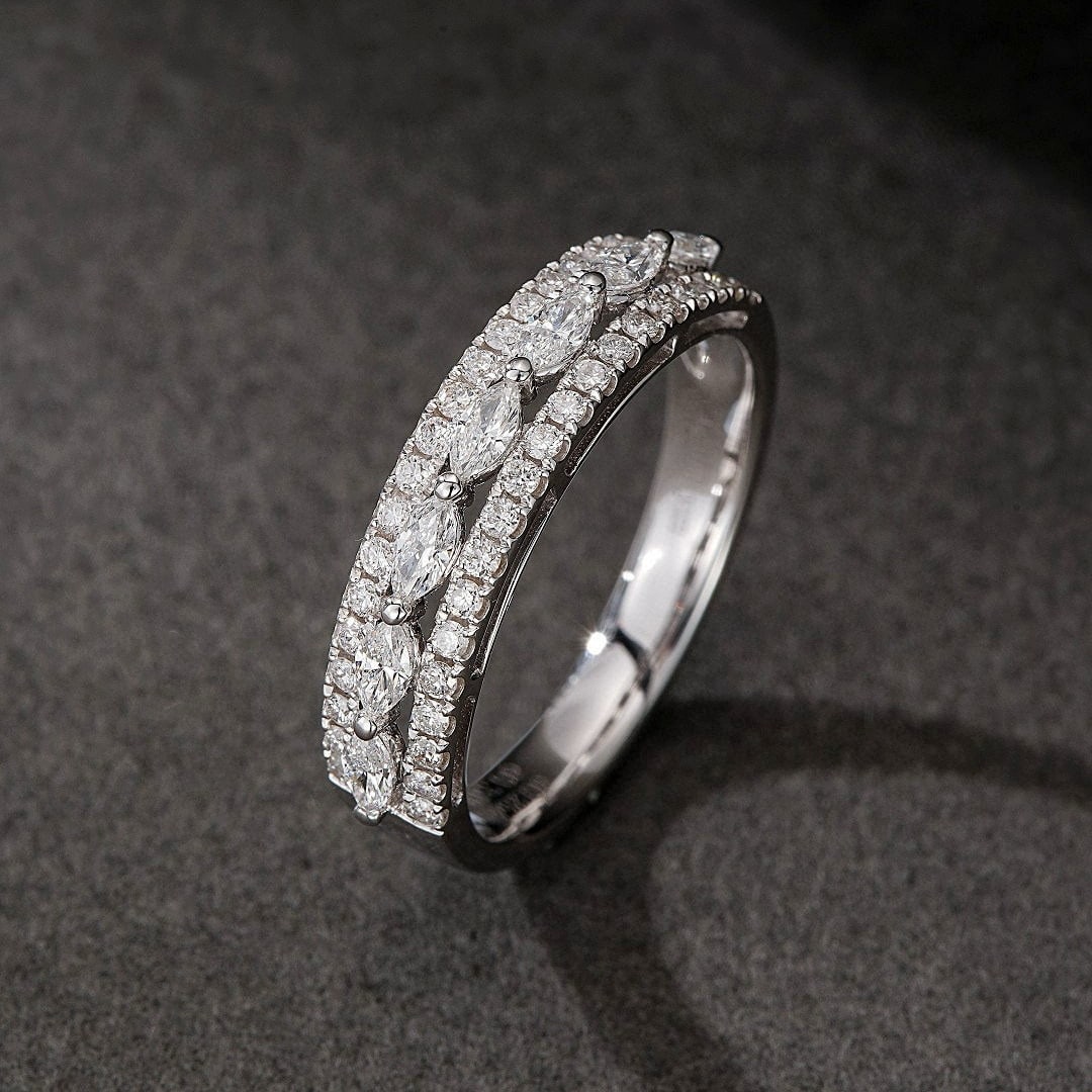14k Gold 0.58 Ctw Natural H Diamond Ring: Ref:230991004 // gold content:14k gold // ring size:7. 25us // // main gemstone:diamond // shape:marquise // carat weight:0. 31ct // clarity grade:vs-si // color:h // treatment:natural // // adjacent