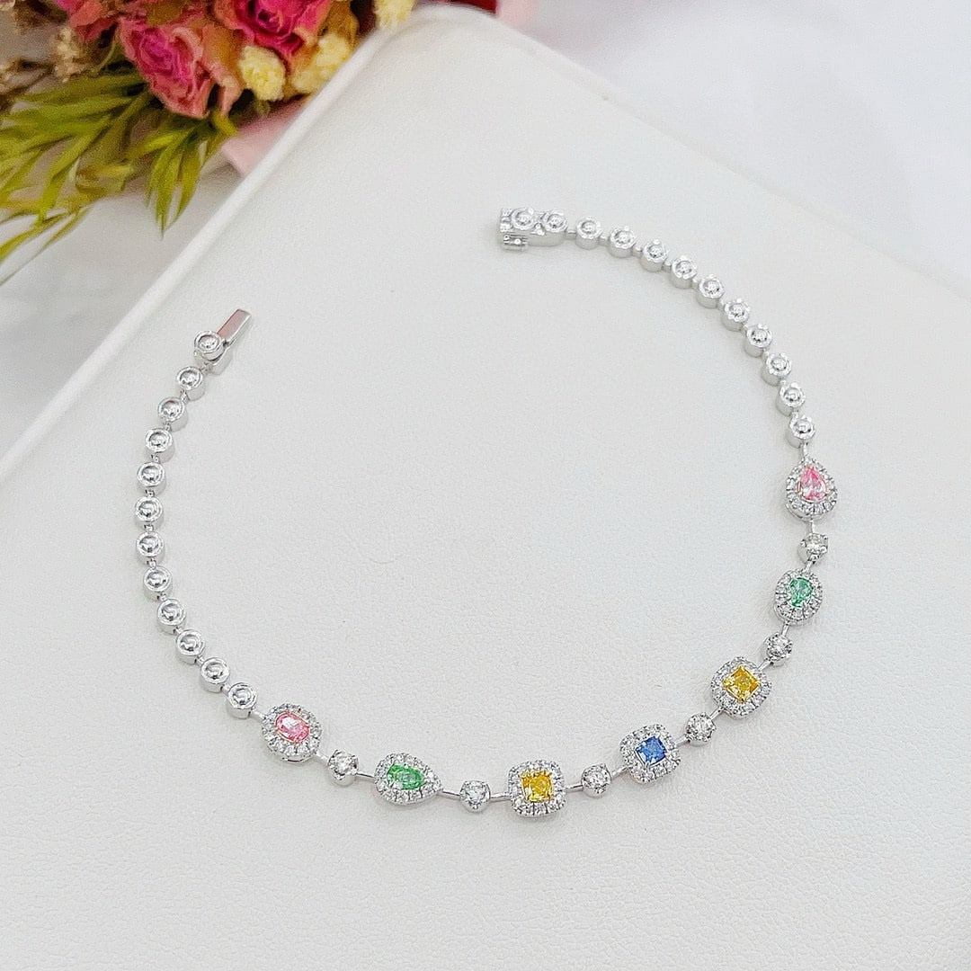 14k Gold 1.15 Ctw Natural Color Diamond & Diamond Bracelet: Ref:230991005 // gold content:14k gold // main gemstone:color diamond // shape:multiply // carat weight:0. 27ct // color:color // treatment:natural // // adjacent gemstone 2 : diamond // shape:round