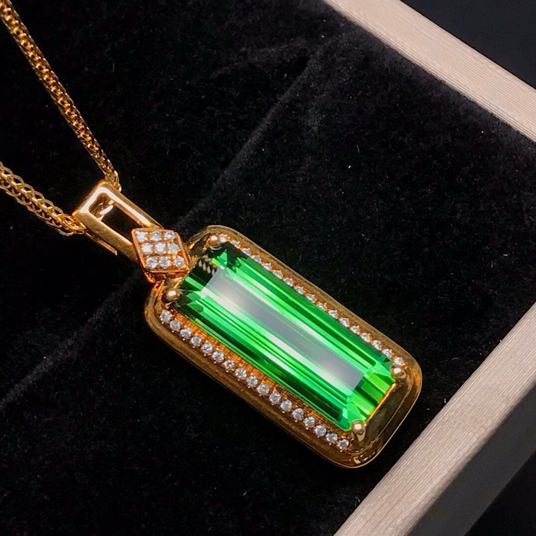 14k Gold 4.48 Ct Natural Tourmaline & Diamond Pendant( Without Chain ) - 4