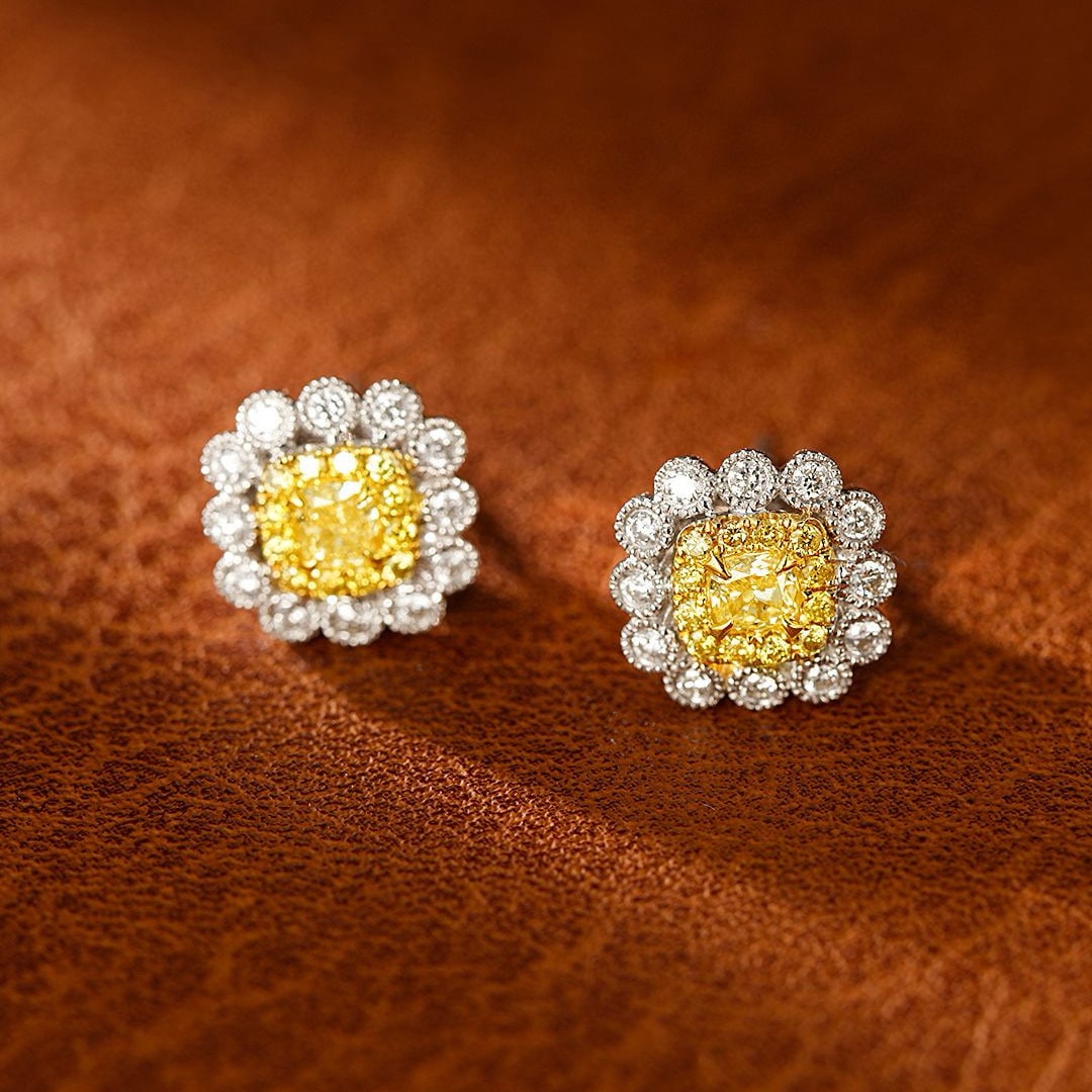 14k Gold 0.63 Ctw Natural Yellow Diamond & Diamond Earrings - 3