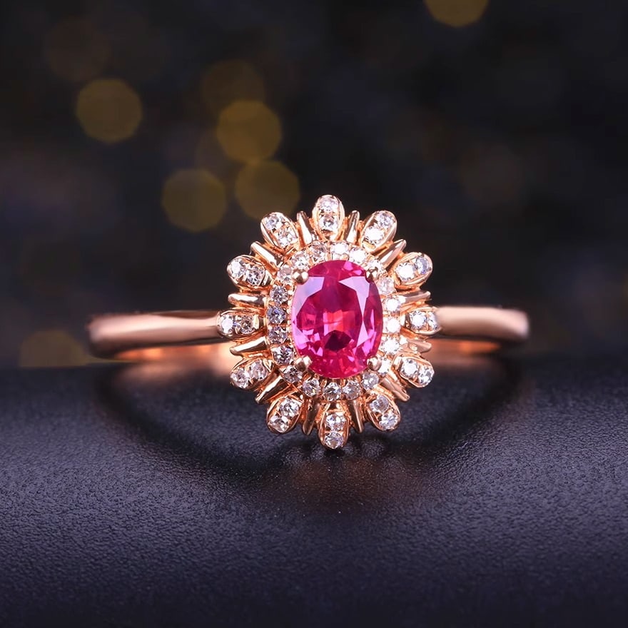 14k Gold 0.76 Ctw Natural Ruby & Diamond Ring: Ref:230991024 // gold content:14k gold // ring size:7. 25us // // main gemstone:ruby // shape:oval // carat weight:0. 63ct // color:red // treatment:natural // // adjacent gemstone 2 : diamond //