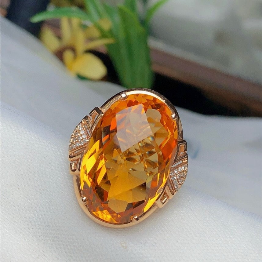 14k Gold 19.03 Ct Natural Citrine & Diamond Ring - 3