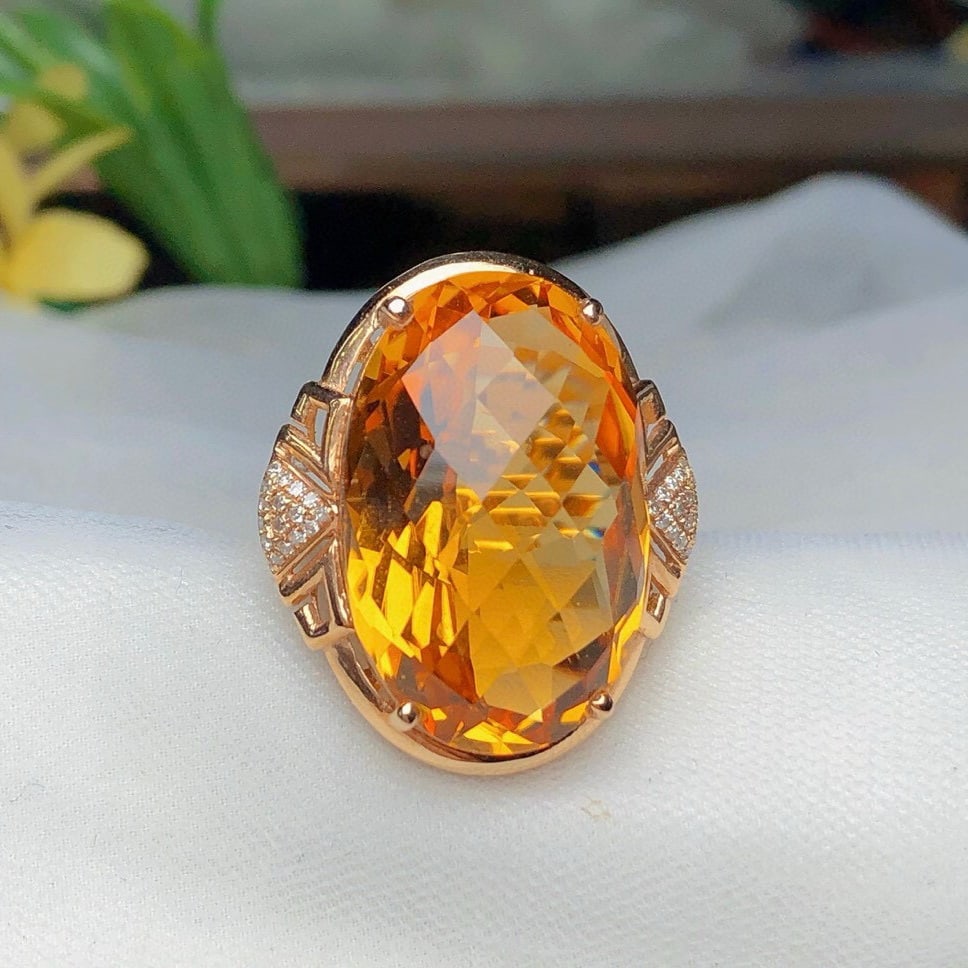 14k Gold 19.03 Ct Natural Citrine & Diamond Ring - 4