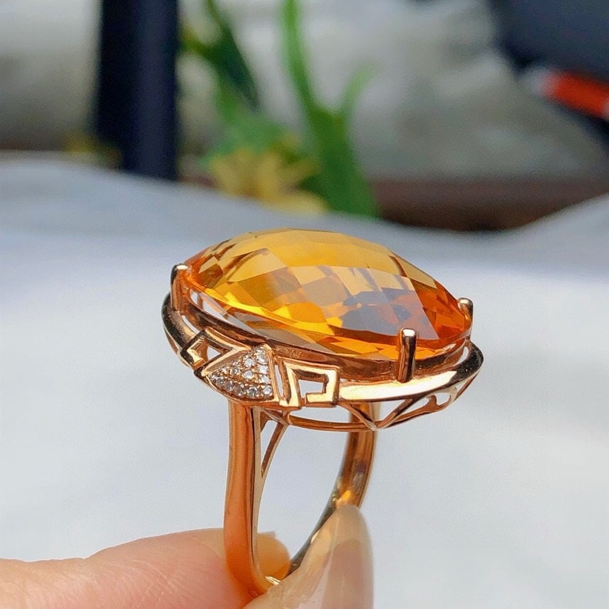 14k Gold 19.03 Ct Natural Citrine & Diamond Ring - 5