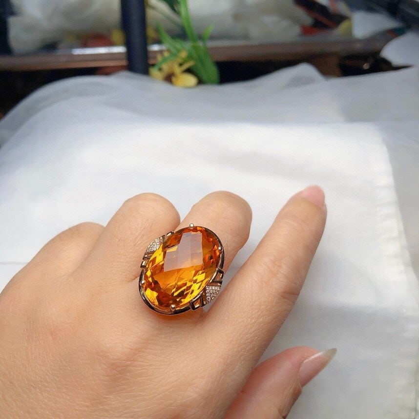 14k Gold 19.03 Ct Natural Citrine & Diamond Ring - 6