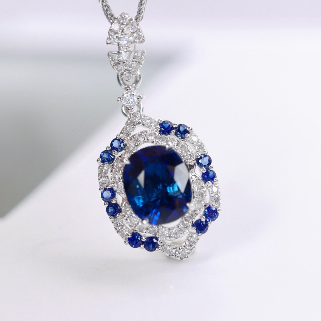 14k Gold 2.17 Ctw Natural Sapphire & Diamond Pendant( Without Chain ) - 2