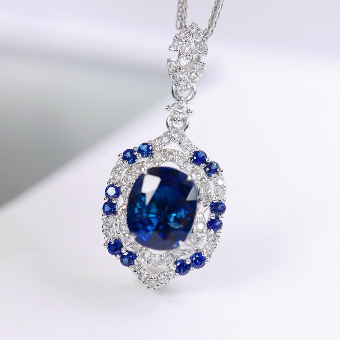 14k Gold 2.17 Ctw Natural Sapphire & Diamond Pendant( Without Chain ) - 3
