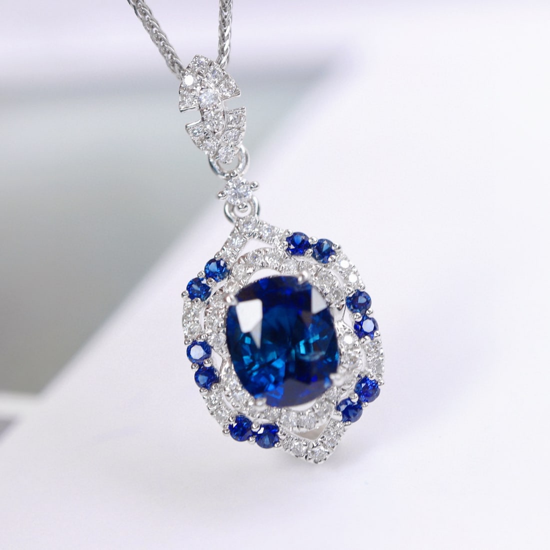 14k Gold 2.17 Ctw Natural Sapphire & Diamond Pendant( Without Chain ) - 5