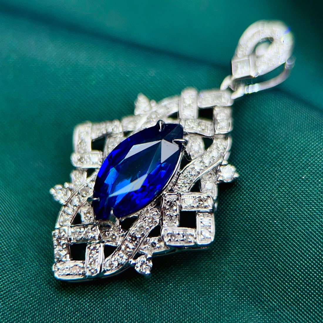 14k Gold 2.56 Ctw Natural Sapphire & Diamond Pendant( Without Chain ) - 2
