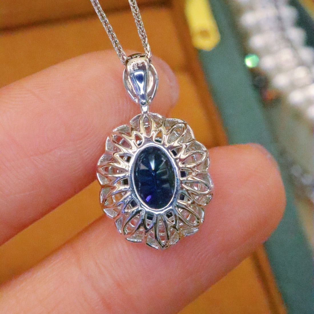 14k Gold 3.72 Ctw Natural Sapphire & Diamond Pendant( Without Chain ) - 2