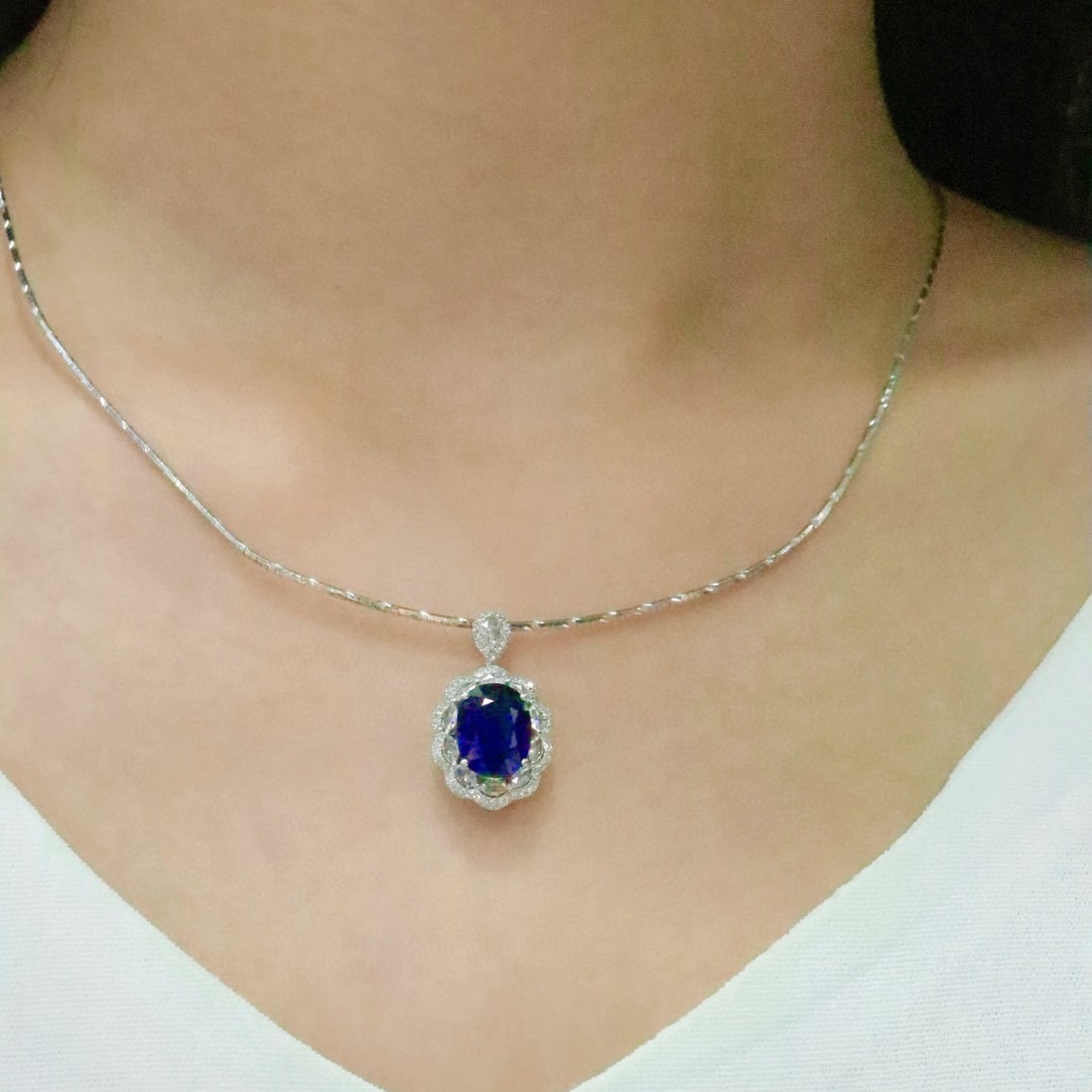 14k Gold 3.72 Ctw Natural Sapphire & Diamond Pendant( Without Chain ) - 3