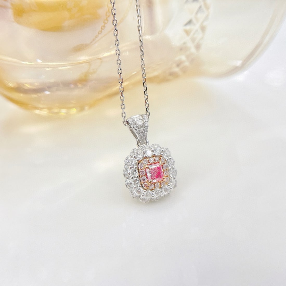 14k Gold 0.82 Ctw Natural Pink Diamond & Diamond Necklace - 3