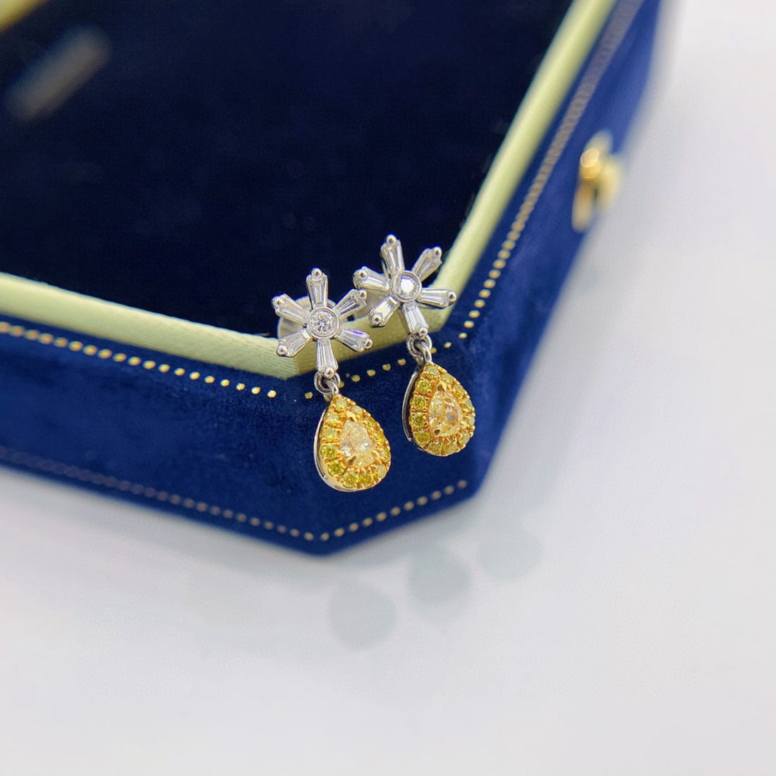 14k Gold 0.37 Ctw Natural Yellow Diamond & Diamond Earrings - 3