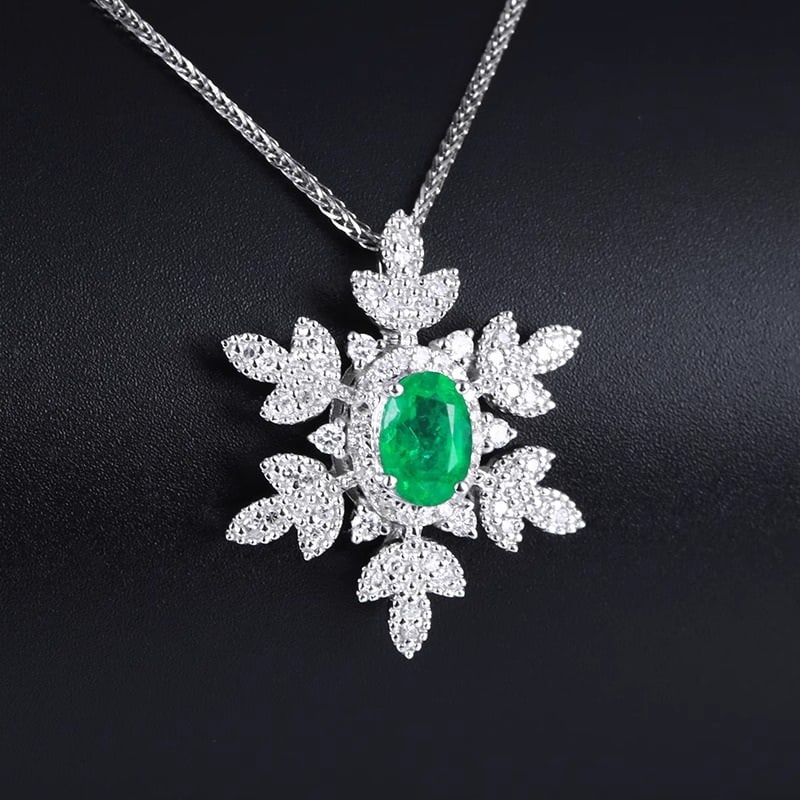 14k Gold 0.55 Ct Natural Emerald & Diamond Pendant( Without Chain ) - 2