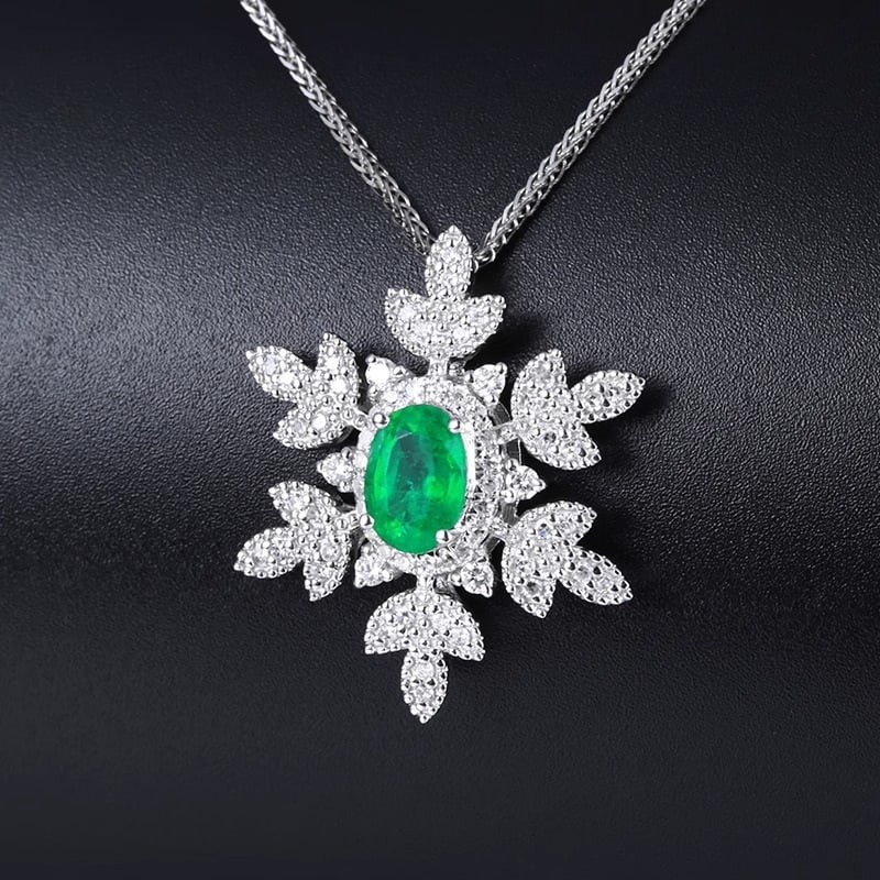 14k Gold 0.55 Ct Natural Emerald & Diamond Pendant( Without Chain ) - 3
