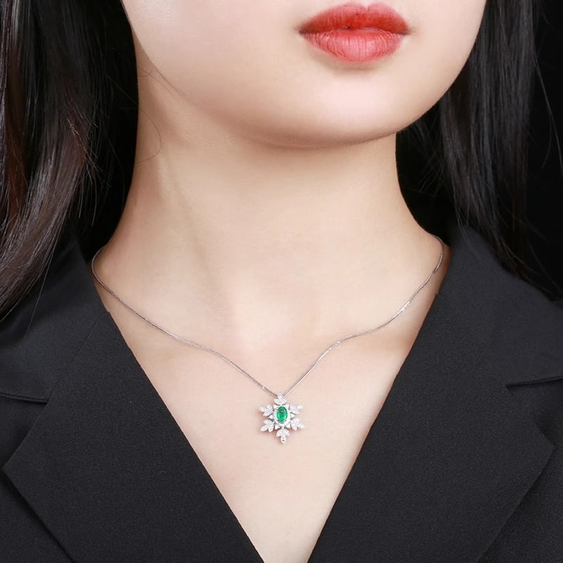 14k Gold 0.55 Ct Natural Emerald & Diamond Pendant( Without Chain ) - 4