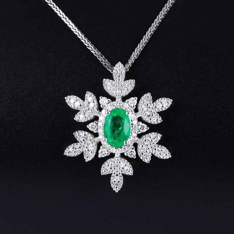 14k Gold 0.55 Ct Natural Emerald & Diamond Pendant( Without Chain ) - 5