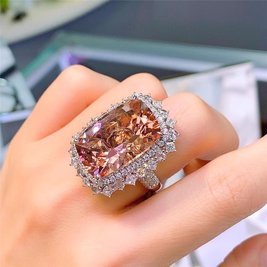 14k Gold 20.6 Ct Natural Morganite & Diamond Ring/pendant( Without Chain ) - 3