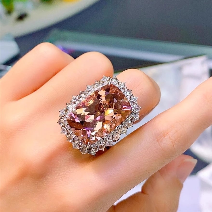 14k Gold 20.6 Ct Natural Morganite & Diamond Ring/pendant( Without Chain ) - 4