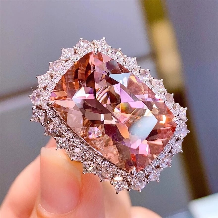 14k Gold 20.6 Ct Natural Morganite & Diamond Ring/pendant( Without Chain ) - 5