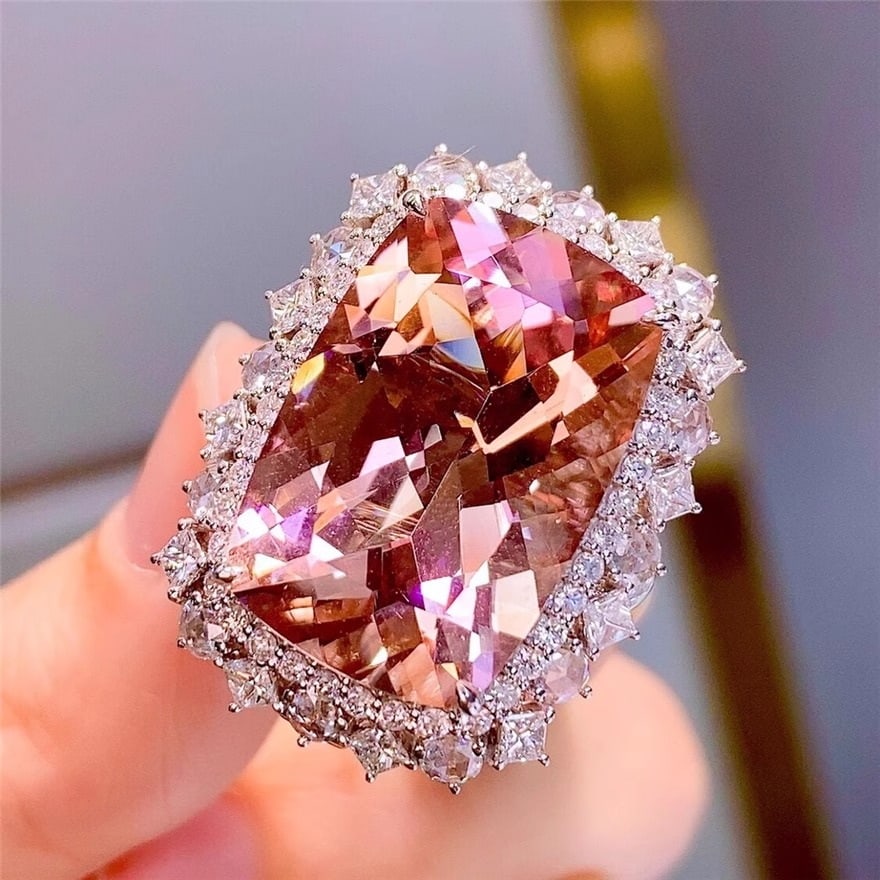 14k Gold 20.6 Ct Natural Morganite & Diamond Ring/pendant( Without Chain ) - 6