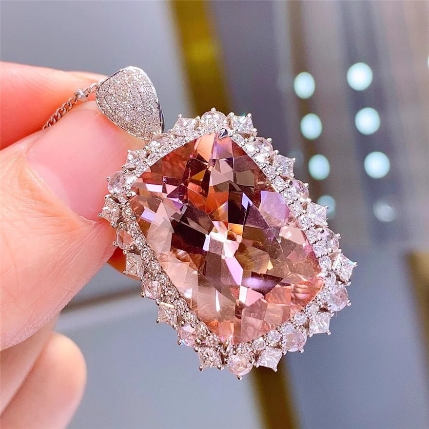 14k Gold 20.6 Ct Natural Morganite & Diamond Ring/pendant( Without Chain ) - 7