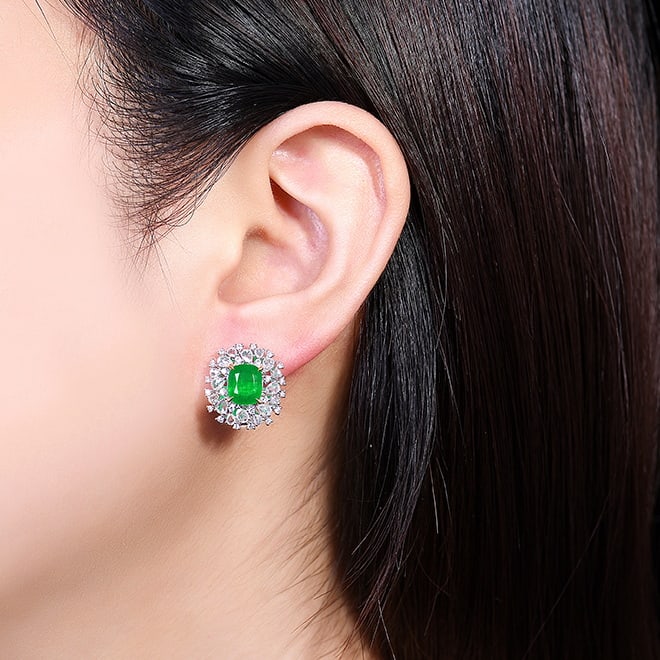 14k Gold 4.47 Ctw Natural Emerald & Diamond Earrings - 2