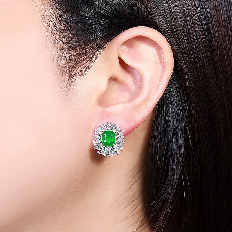 14k Gold 4.47 Ctw Natural Emerald & Diamond Earrings - 5