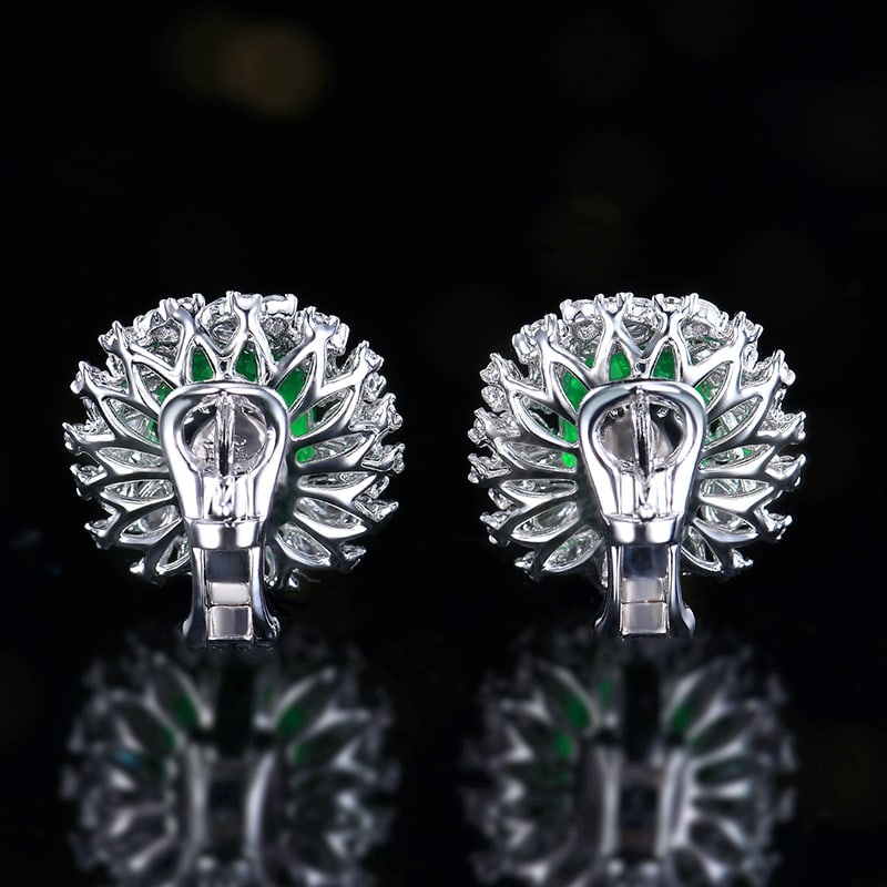 14k Gold 4.47 Ctw Natural Emerald & Diamond Earrings - 7