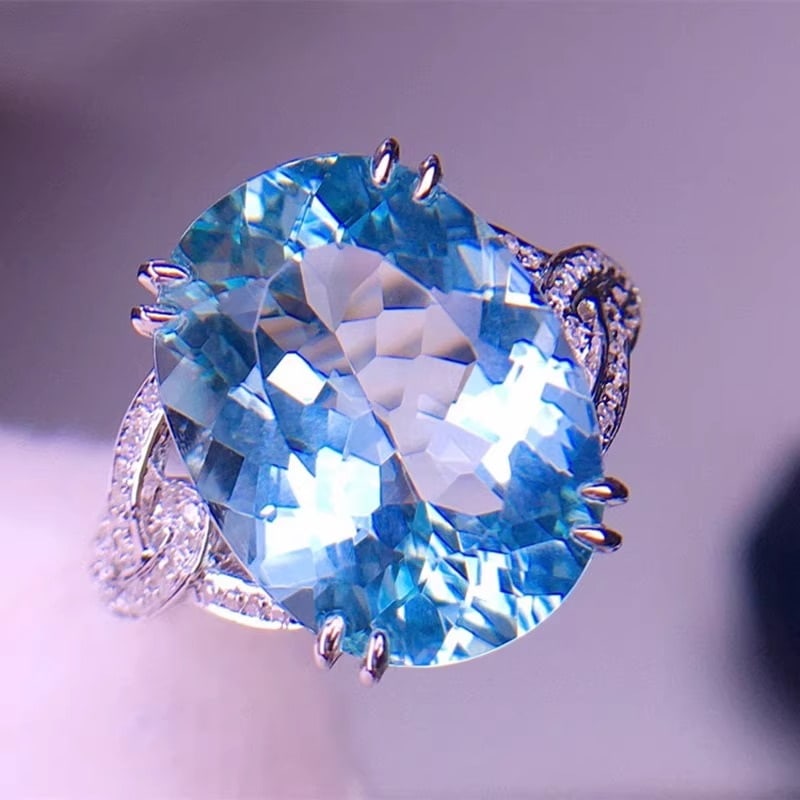 14k Gold 6.9 Ct Natural Aquamarine & Diamond Ring - 5