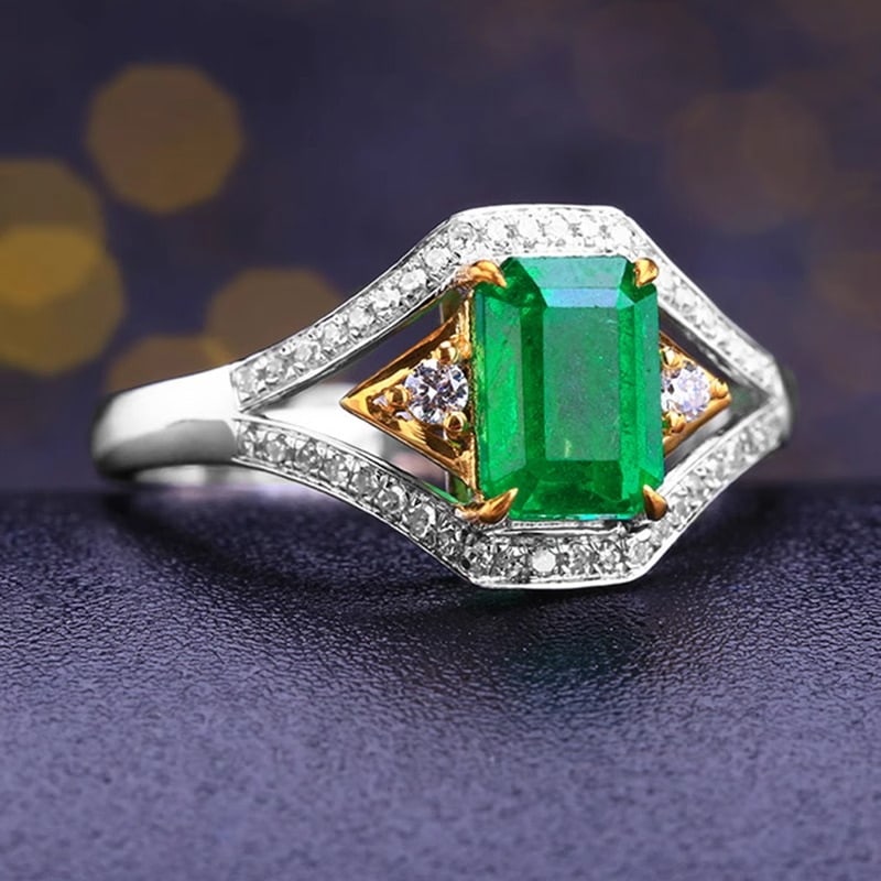 14k Gold 1.24 Ct Natural Emerald & Diamond Ring - 2