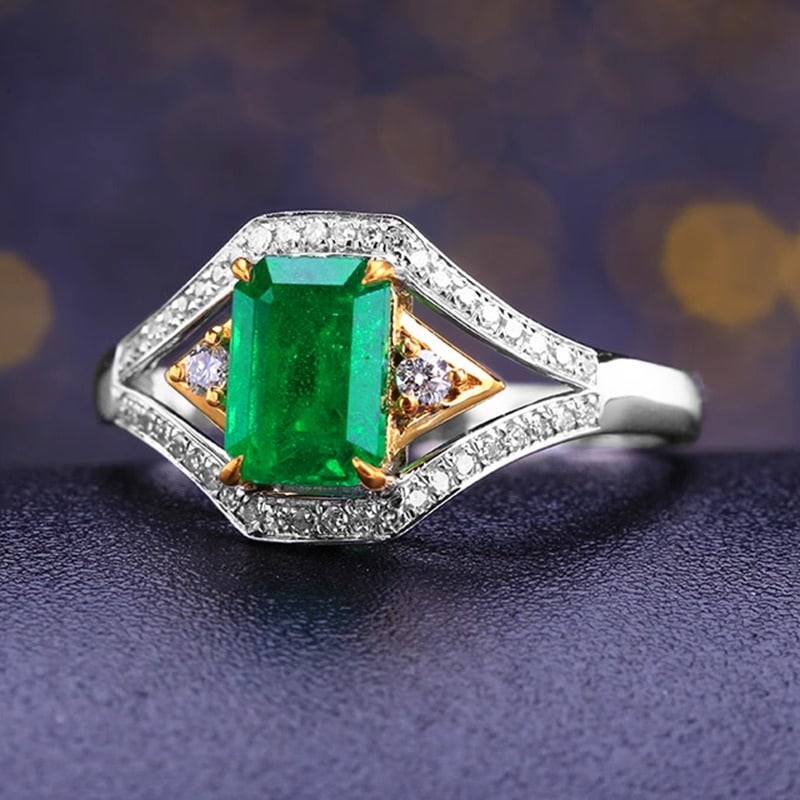 14k Gold 1.24 Ct Natural Emerald & Diamond Ring - 3