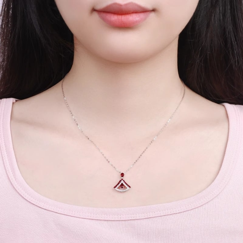 14k Gold 1.07 Ctw Natural Ruby & Diamond Necklace - 2