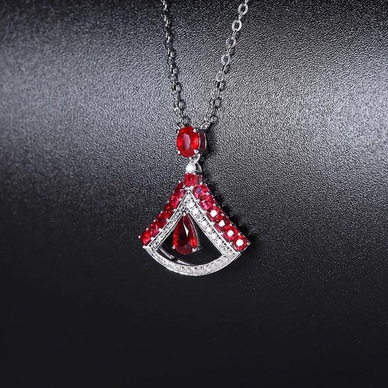 14k Gold 1.07 Ctw Natural Ruby & Diamond Necklace - 4