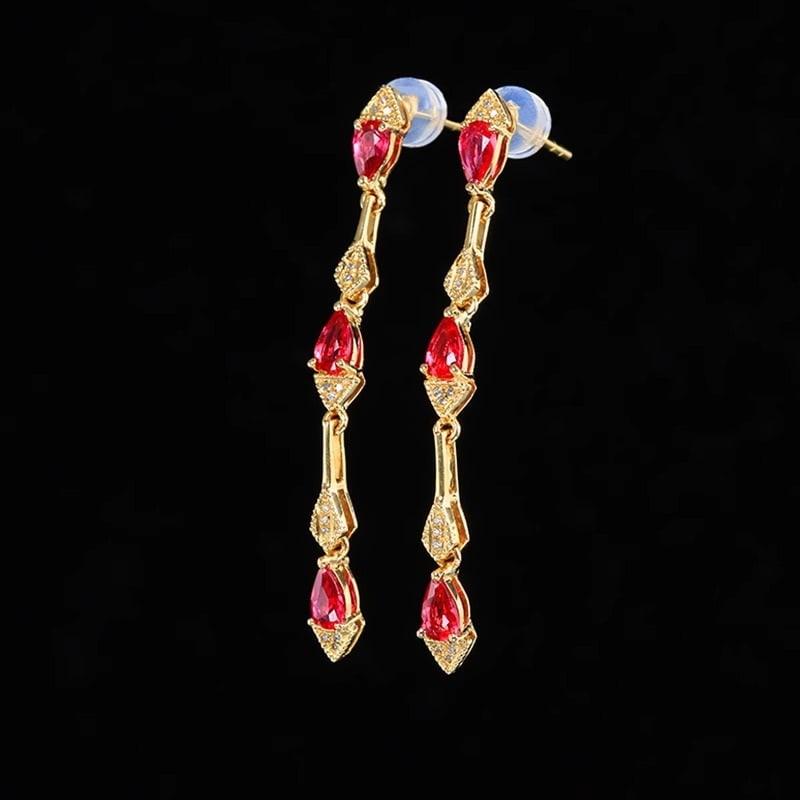 14k Gold 1.25 Ct Natural Ruby & Diamond Earrings - 2